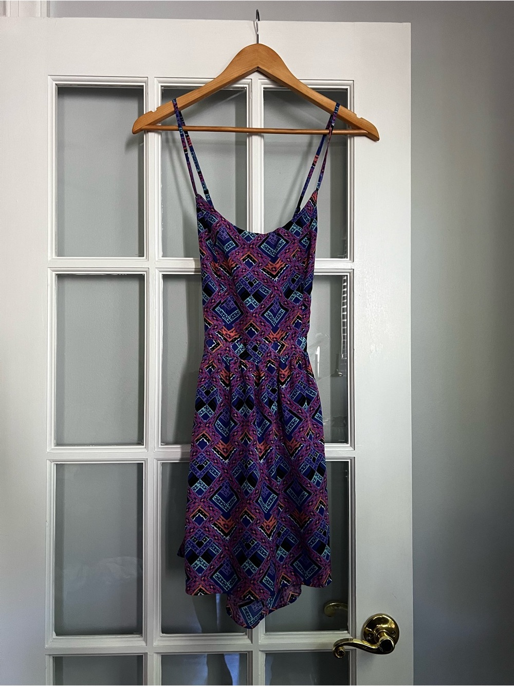 Bethany Mota Purple Multi-Print Spaghetti Strap Mini Dress